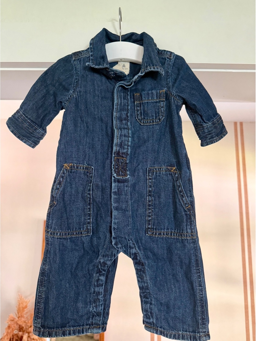 Baby Gap Denim Romper Boy or Girl Sz 0-3 Months EUC